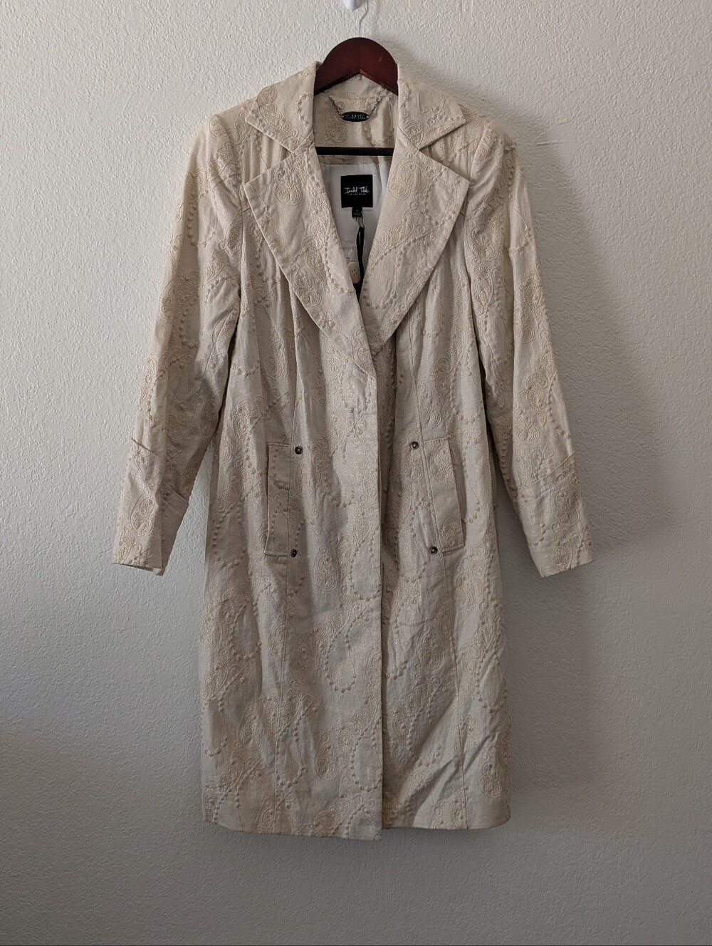 New! Isabel Toledo for Lane Bryant Women's Ivory Embroidered Trench Coat Size 14